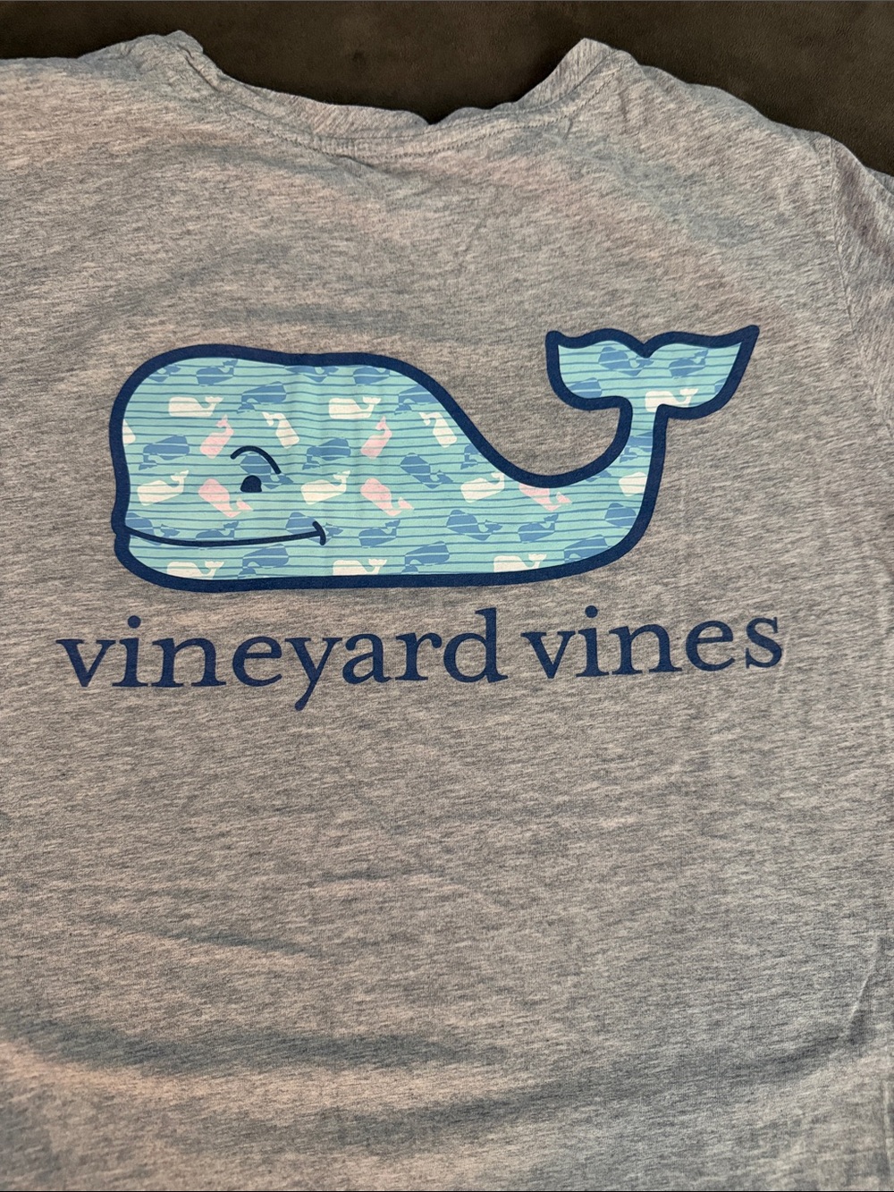 Vineyard Vines Light Heather Gray Tee with Blue Whale Print